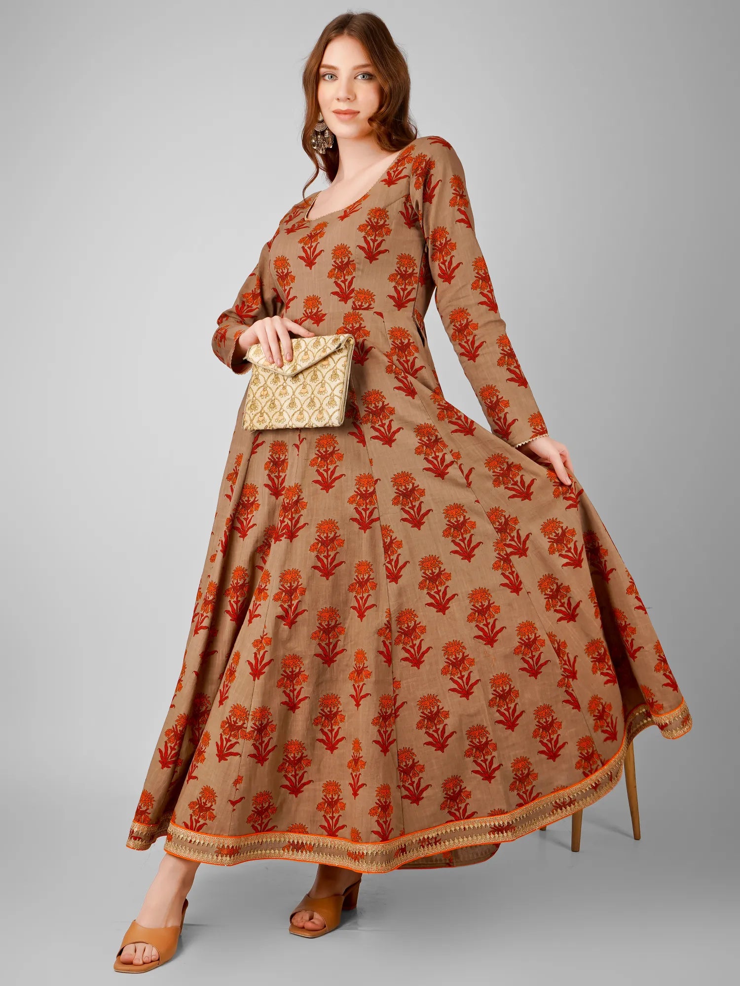 Saffron Elegance Anarkali Dress