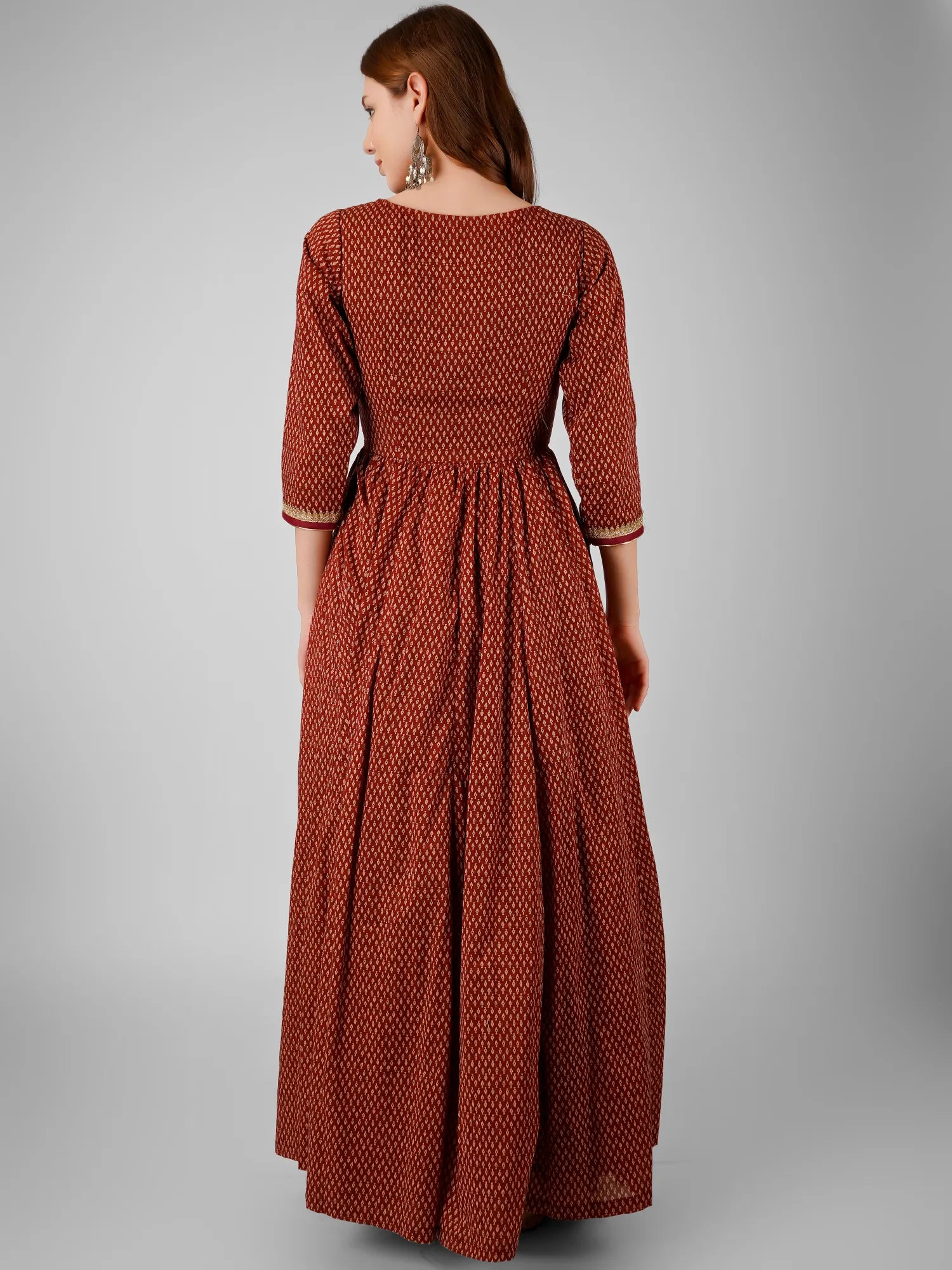 Brown Traditional Long-Length Anarkali Dress