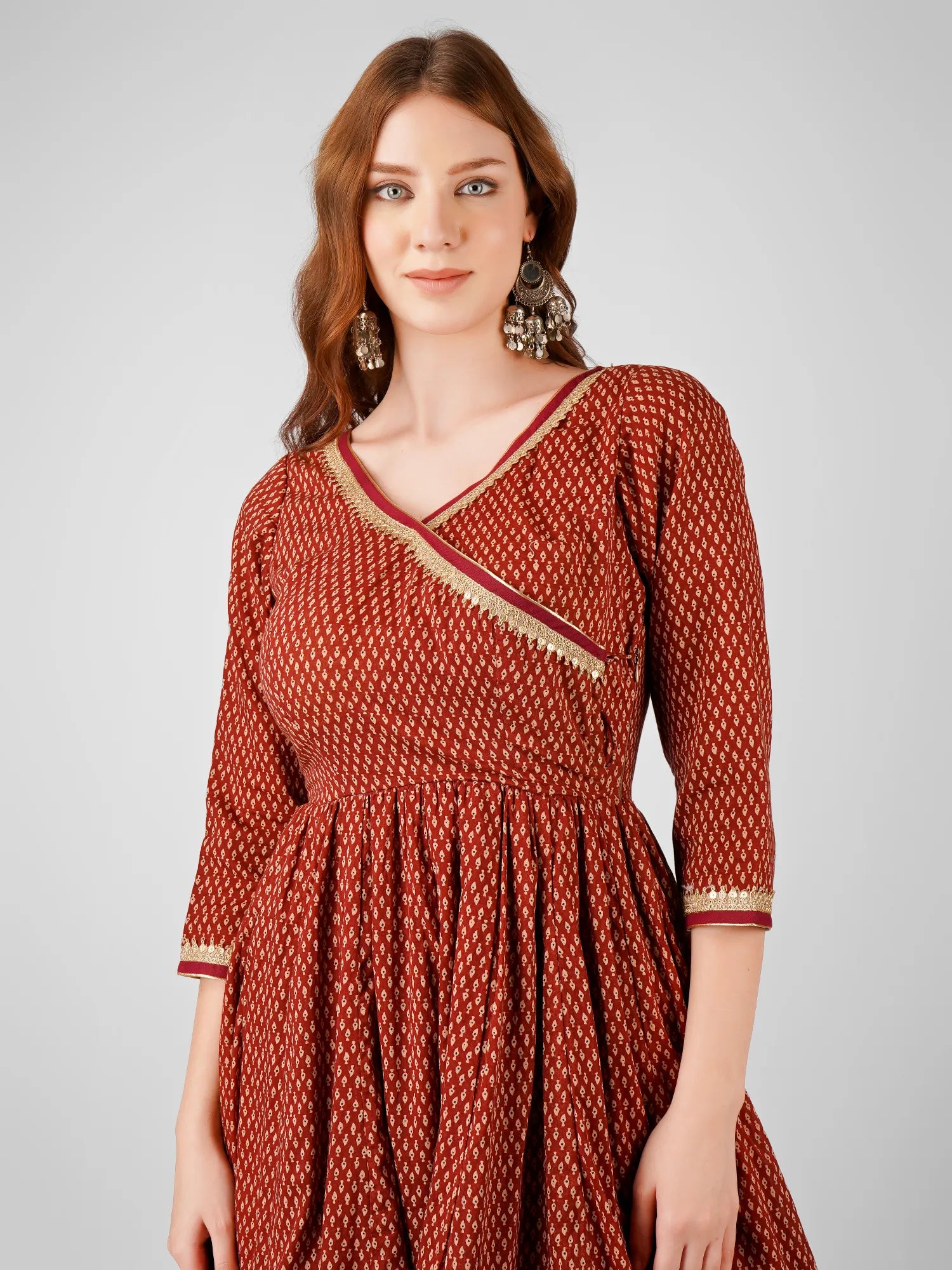 Brown Traditional Long-Length Anarkali Dress