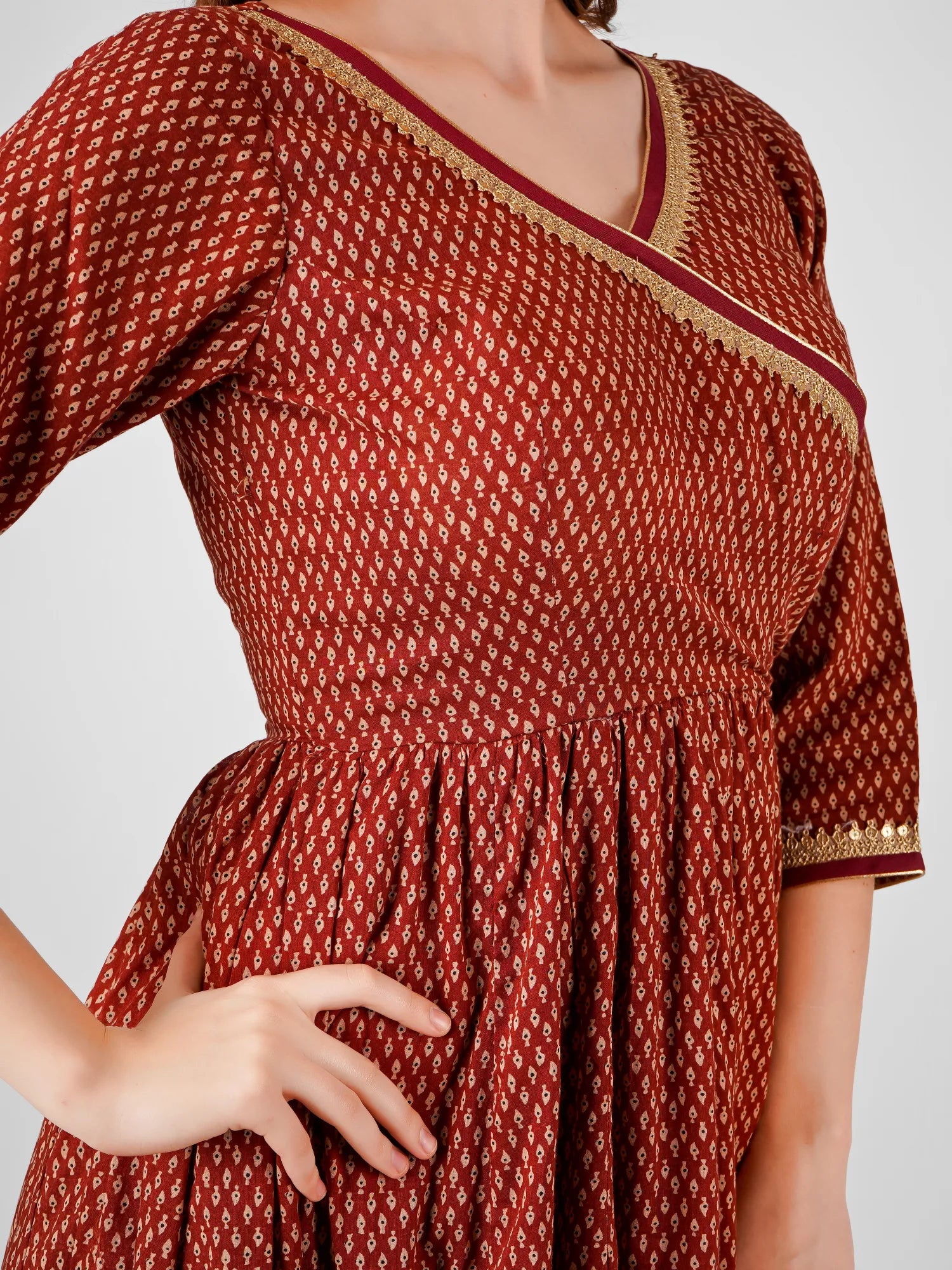 Brown Traditional Long-Length Anarkali Dress