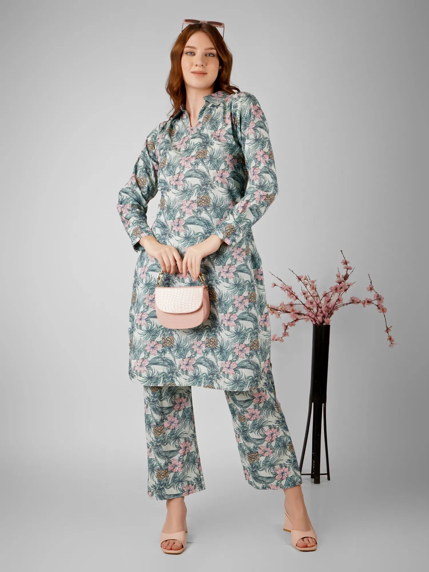 Trendy Cotton Blossom Full Sleeve Kurta Set